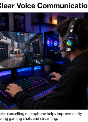 RGB Lighting Effect Over-Ear Gaming Headset with Noise Cancelling Microphone and Bluetooth Connectivity