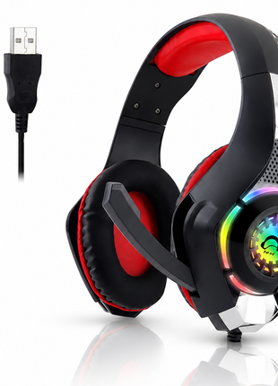 RGB Lighting Effect Over-Ear Gaming Headset with Noise Cancelling Microphone and Bluetooth Connectivity Red