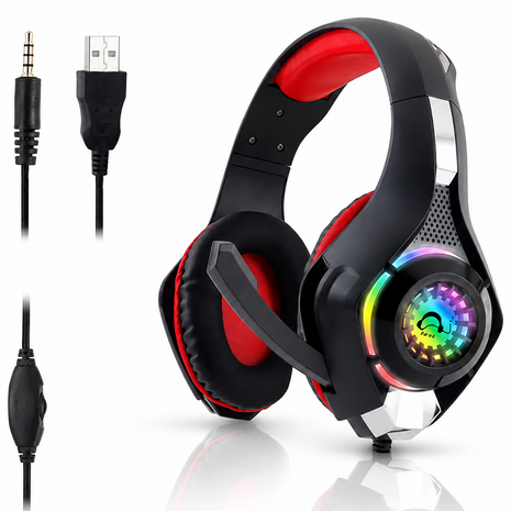 RGB Lighting Effect Over-Ear Gaming Headset with Noise Cancelling Microphone and Bluetooth Connectivity Red