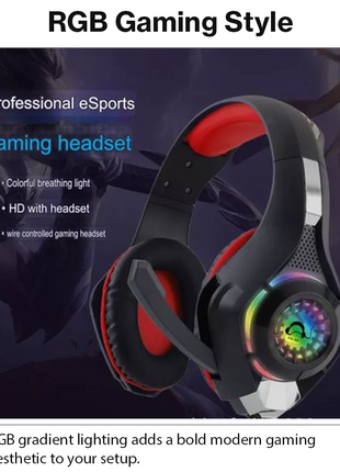 RGB Lighting Effect Over-Ear Gaming Headset with Noise Cancelling Microphone and Bluetooth Connectivity Red
