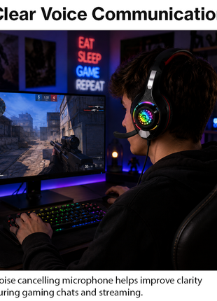 RGB Lighting Effect Over-Ear Gaming Headset with Noise Cancelling Microphone and Bluetooth Connectivity Red