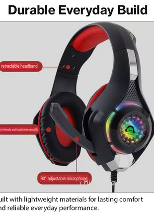 RGB Lighting Effect Over-Ear Gaming Headset with Noise Cancelling Microphone and Bluetooth Connectivity Red