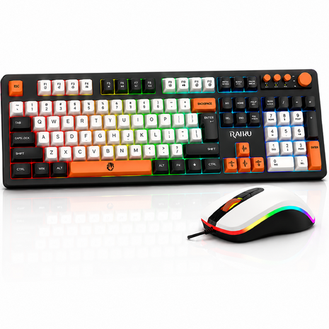 Wired Gaming Keyboard Mouse Combo with Mousepad, RGB Backlit, Volume Knob, Multimedia Keys, USB for Windows/Mac Black