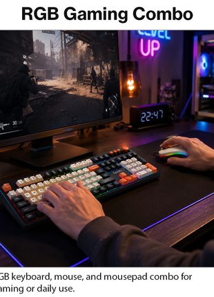 Wired Gaming Keyboard Mouse Combo with Mousepad, RGB Backlit, Volume Knob, Multimedia Keys, USB for Windows/Mac Black