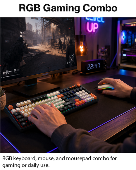 Wired Gaming Keyboard Mouse Combo with Mousepad, RGB Backlit, Volume Knob, Multimedia Keys, USB for Windows/Mac Black