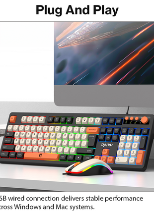 Wired Gaming Keyboard Mouse Combo with Mousepad, RGB Backlit, Volume Knob, Multimedia Keys, USB for Windows/Mac Black