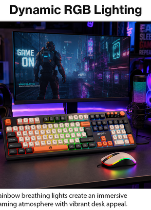 Wired Gaming Keyboard Mouse Combo with Mousepad, RGB Backlit, Volume Knob, Multimedia Keys, USB for Windows/Mac Black
