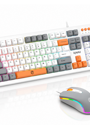 Wired Gaming Keyboard Mouse Combo with Mousepad, RGB Backlit, Volume Knob, Multimedia Keys, USB for Windows/Mac white