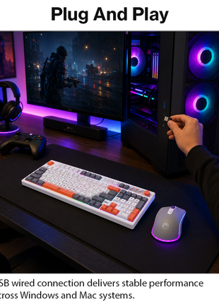 Wired Gaming Keyboard Mouse Combo with Mousepad, RGB Backlit, Volume Knob, Multimedia Keys, USB for Windows/Mac white