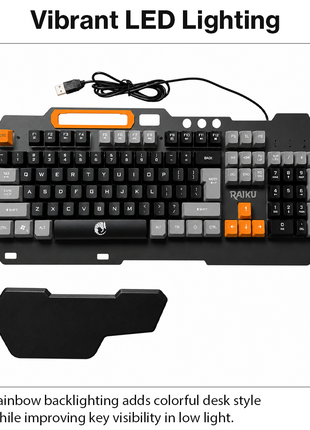 Rainbow LED Gaming Keyboard and Mouse Combo with Aluminum Metal Frame, Suspension Keycaps and Magnetic Wrist Support