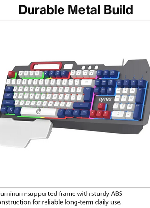 Rainbow LED Gaming Keyboard and Mouse Combo with Aluminum Metal Frame, Suspension Keycaps and Magnetic Wrist Support