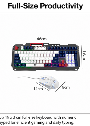 Rainbow LED Gaming Keyboard and Mouse Combo with Aluminum Metal Frame, Suspension Keycaps and Magnetic Wrist Support