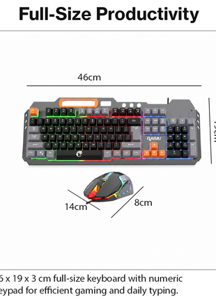 Rainbow LED Gaming Keyboard and Mouse Combo with Aluminum Metal Frame, Suspension Keycaps and Magnetic Wrist Support