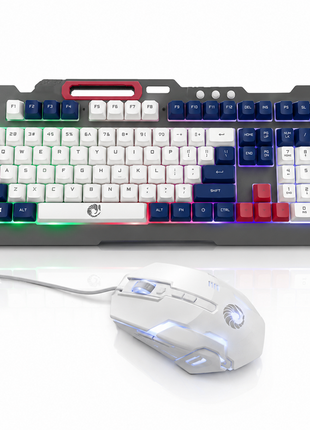 Rainbow LED Gaming Keyboard and Mouse Combo with Aluminum Metal Frame, Suspension Keycaps and Magnetic Wrist Support