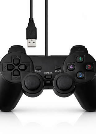 USB Wired Game Controller with Dual Vibration Motors, Plug & Play PC Gamepad, DirectX Support for Windows 98/2000/XP/Vista