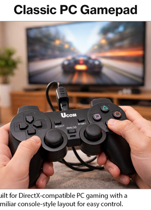 USB Wired Game Controller with Dual Vibration Motors, Plug & Play PC Gamepad, DirectX Support for Windows 98/2000/XP/Vista