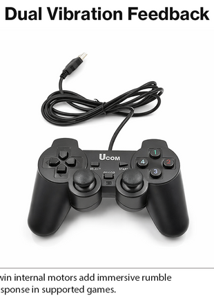 USB Wired Game Controller with Dual Vibration Motors, Plug & Play PC Gamepad, DirectX Support for Windows 98/2000/XP/Vista