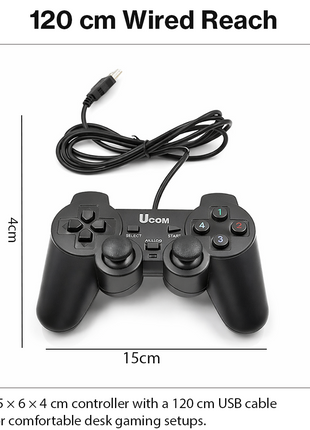USB Wired Game Controller with Dual Vibration Motors, Plug & Play PC Gamepad, DirectX Support for Windows 98/2000/XP/Vista