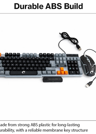 Wired Keyboard and Mouse Combo, 104-Key USB Membrane Keyboard, Rainbow LED Backlit, 1600 DPI Mouse, Splash Resistant