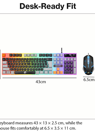Wired Keyboard and Mouse Combo, 104-Key USB Membrane Keyboard, Rainbow LED Backlit, 1600 DPI Mouse, Splash Resistant