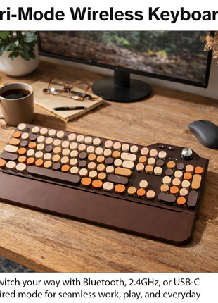107-Key Wireless Keyboard Bluetooth 5.0 / 2.4G / USB-C Wired, Illuminated Backlight, Volume Dial, Magnetic Wrist Rest