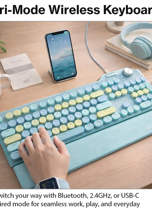 107-Key Wireless Keyboard Bluetooth 5.0 / 2.4G / USB-C Wired, Illuminated Backlight, Volume Dial, Magnetic Wrist Rest