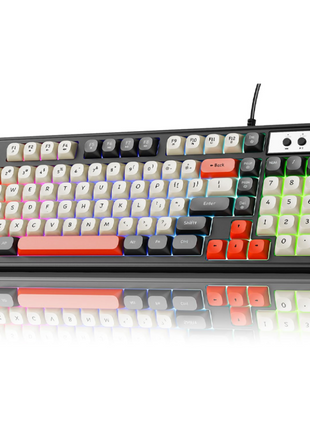98-Key Wired Membrane Keyboard with Number Pad, RGB Backlit, 2-in-1 Control Knob, Media Buttons, Round ABS Keycaps, Adjustable Tilt