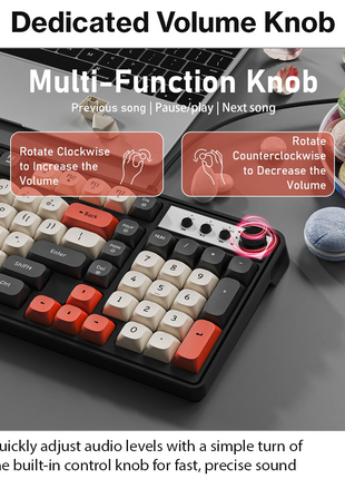 98-Key Wired Membrane Keyboard with Number Pad, RGB Backlit, 2-in-1 Control Knob, Media Buttons, Round ABS Keycaps, Adjustable Tilt