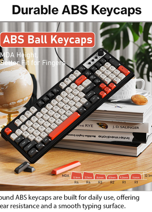 98-Key Wired Membrane Keyboard with Number Pad, RGB Backlit, 2-in-1 Control Knob, Media Buttons, Round ABS Keycaps, Adjustable Tilt