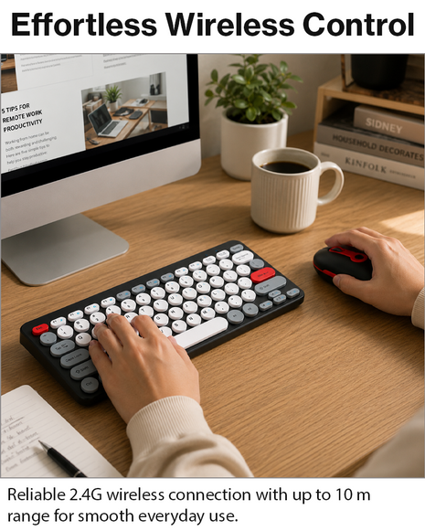 2.4G Wireless Keyboard and Mouse Combo with Numeric Keypad for Win, Mac, iOS & Android Black