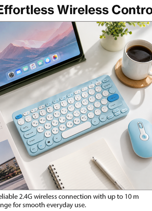 2.4G Wireless Keyboard and Mouse Combo with Numeric Keypad for Win, Mac, iOS & Android Blue