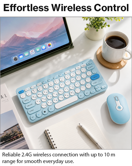 2.4G Wireless Keyboard and Mouse Combo with Numeric Keypad for Win, Mac, iOS & Android Blue