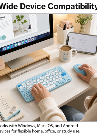 2.4G Wireless Keyboard and Mouse Combo with Numeric Keypad for Win, Mac, iOS & Android Blue