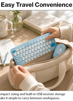 2.4G Wireless Keyboard and Mouse Combo with Numeric Keypad for Win, Mac, iOS & Android Blue