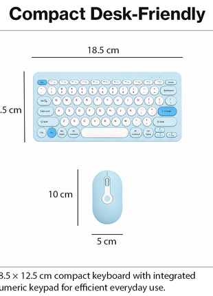 2.4G Wireless Keyboard and Mouse Combo with Numeric Keypad for Win, Mac, iOS & Android Blue
