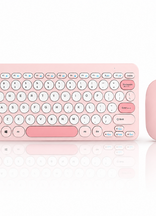 2.4G Wireless Keyboard and Mouse Combo with Numeric Keypad for Win, Mac, iOS & Android Pink