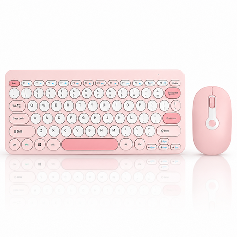 2.4G Wireless Keyboard and Mouse Combo with Numeric Keypad for Win, Mac, iOS & Android Pink