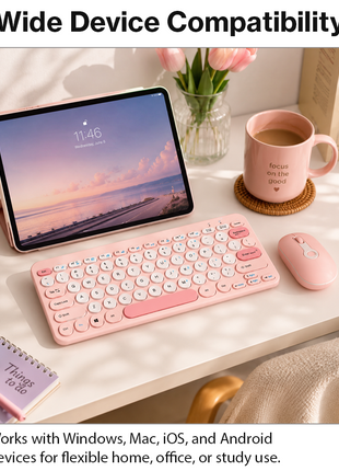 2.4G Wireless Keyboard and Mouse Combo with Numeric Keypad for Win, Mac, iOS & Android Pink