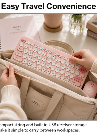 2.4G Wireless Keyboard and Mouse Combo with Numeric Keypad for Win, Mac, iOS & Android Pink