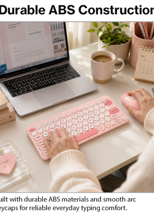 2.4G Wireless Keyboard and Mouse Combo with Numeric Keypad for Win, Mac, iOS & Android Pink