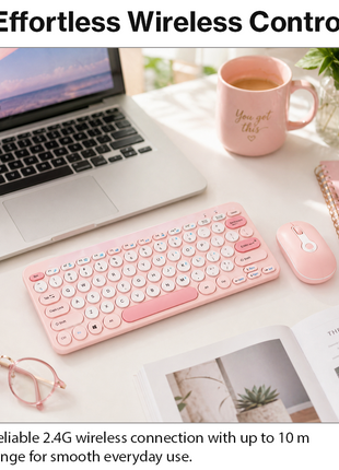 2.4G Wireless Keyboard and Mouse Combo with Numeric Keypad for Win, Mac, iOS & Android Pink