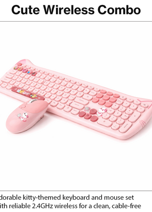 Kitty Cat Wireless Keyboard and Mouse Combo Silent 2.4G Set