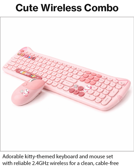 Kitty Cat Wireless Keyboard and Mouse Combo Silent 2.4G Set