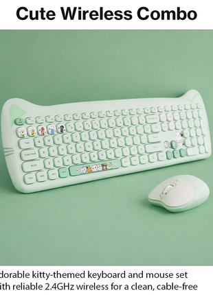 Kitty Cat Wireless Keyboard and Mouse Combo Silent 2.4G Set