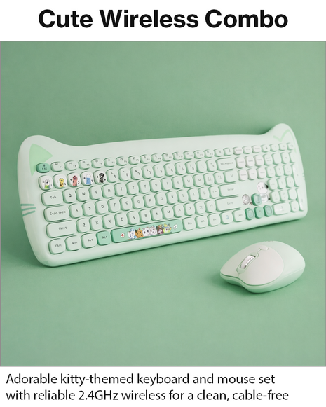 Kitty Cat Wireless Keyboard and Mouse Combo Silent 2.4G Set