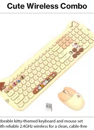 Kitty Cat Wireless Keyboard and Mouse Combo Silent 2.4G Set