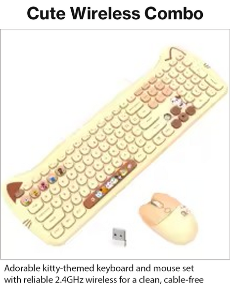 Kitty Cat Wireless Keyboard and Mouse Combo Silent 2.4G Set