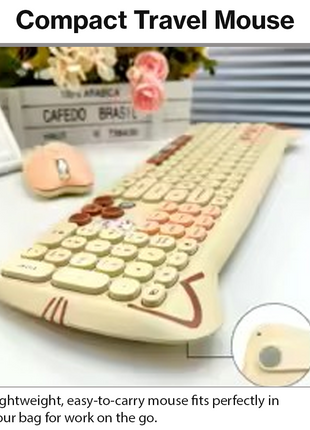 Kitty Cat Wireless Keyboard and Mouse Combo Silent 2.4G Set
