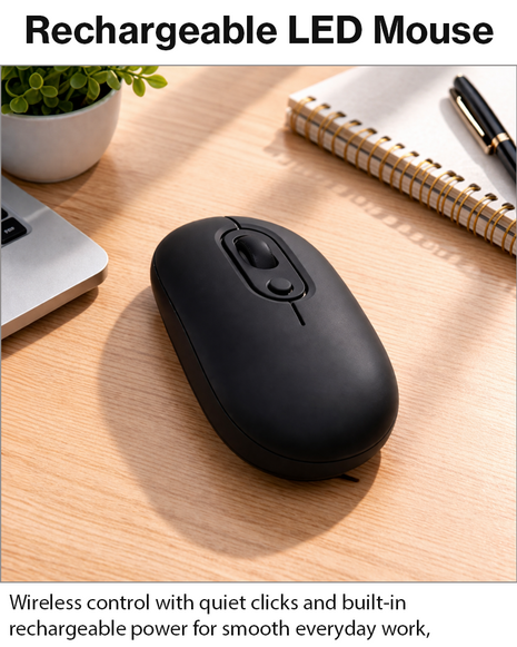 Rechargeable Wireless LED Mouse 450mAh Battery Silent Click Optical 2.4GHz USB