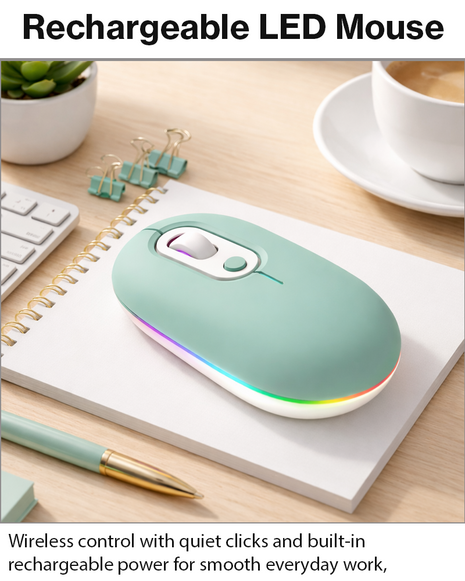 Rechargeable Wireless LED Mouse 450mAh Battery Silent Click Optical 2.4GHz USB